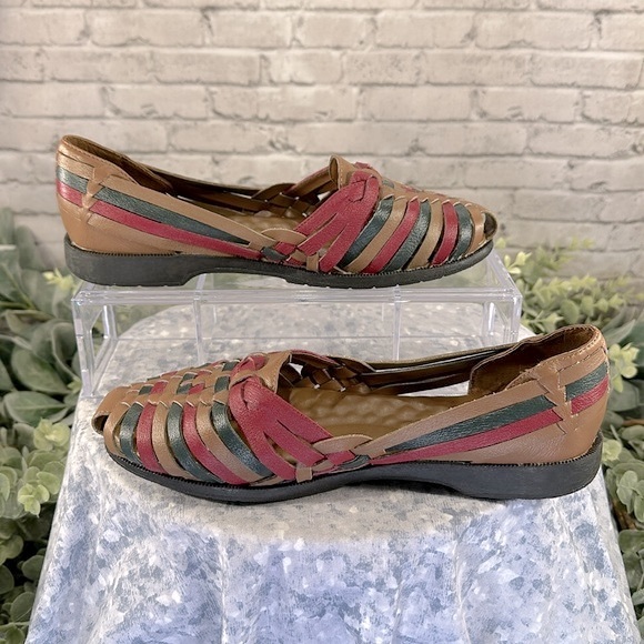Flexisole “Fiesta” Tan Multicolor Leather Huarache Sandals WMS 6.5W☀️VGUC☀️ - Picture 5 of 10